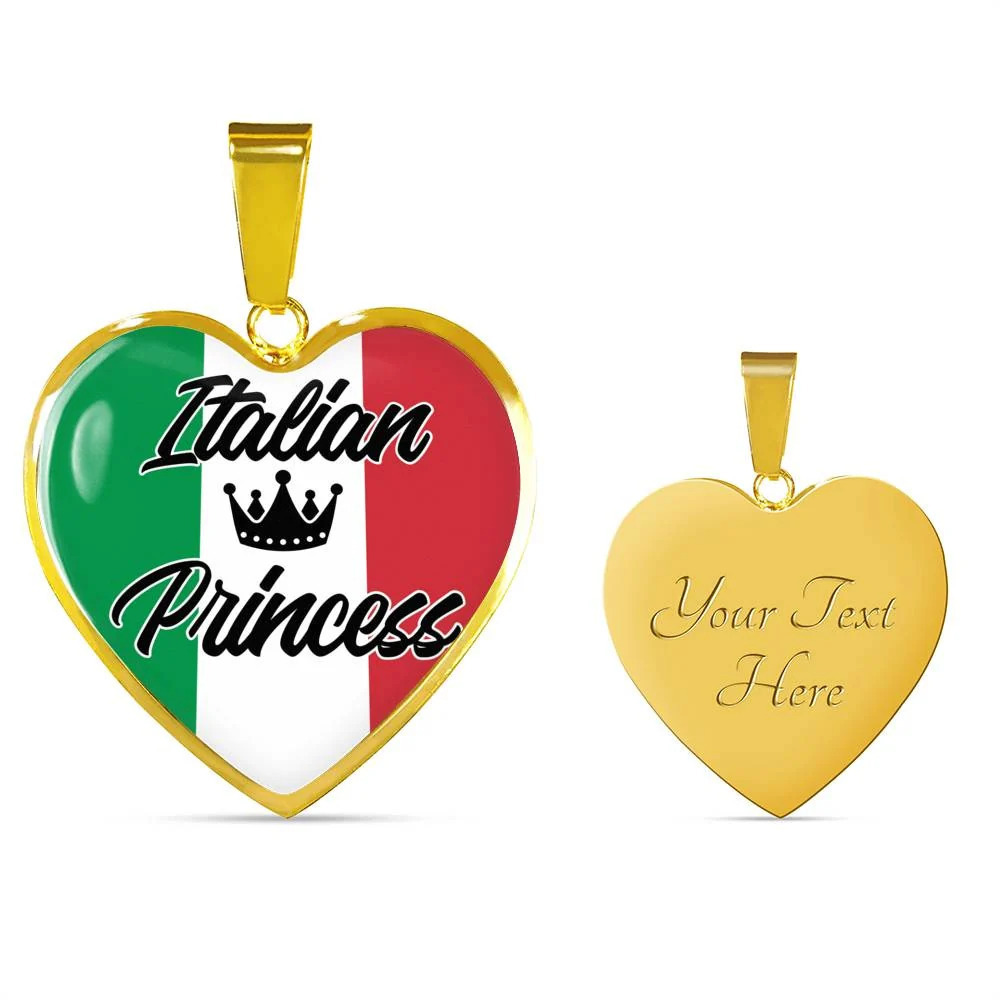 Italian Princess Necklace Personalized Engraved Gold Heart Necklace Custom Name
